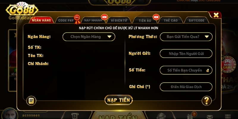 7 hình thức giao dịch nạp/rút tiền linh hoạt tại cổng game