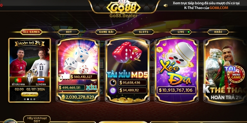 Go88 sở hữu nhiều sảnh game hot với hơn 5000+ trò chơi